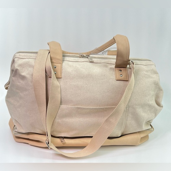 Beis The Weekender Beige Canvas Tote Bag Overnight Zipper Travel - Picture 6 of 12